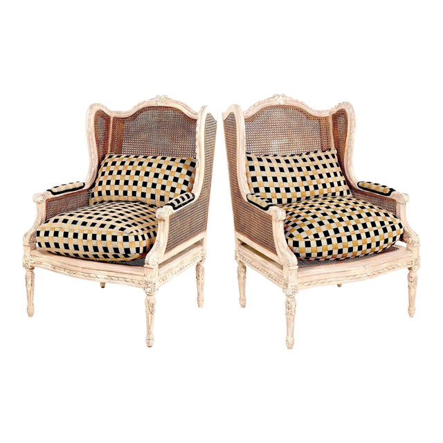 Louis XV Bergere Pair - Double Caned - Down Filled Clarence House Cushions For Sale - Image 12 of 12