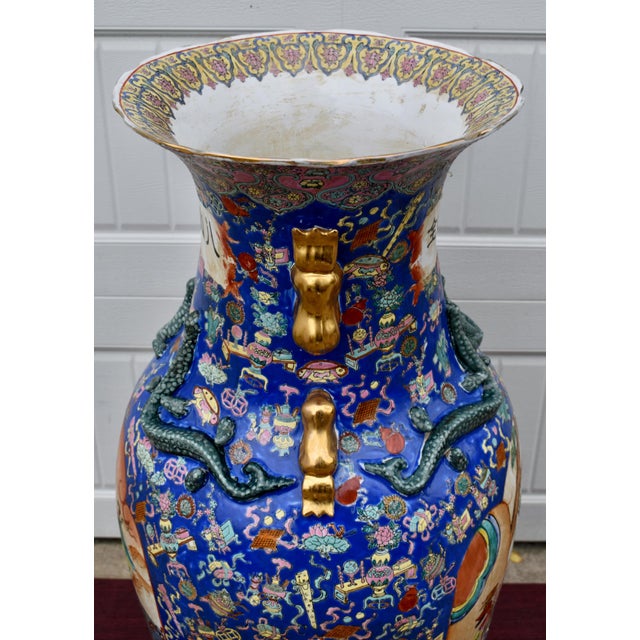 42 Chinese Floor Vase Famille Rose Gilt Dragon Handles Sanxing Star Gods For Sale - Image 4 of 16