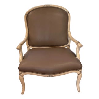 Regency Style Oversized Leather Upholstered Fauteuil Arm Chair - 1 of 2 For Sale