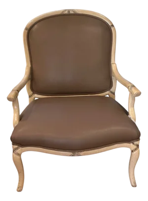 Regency Style Oversized Leather Upholstered Fauteuil Arm Chair - 1 of 2