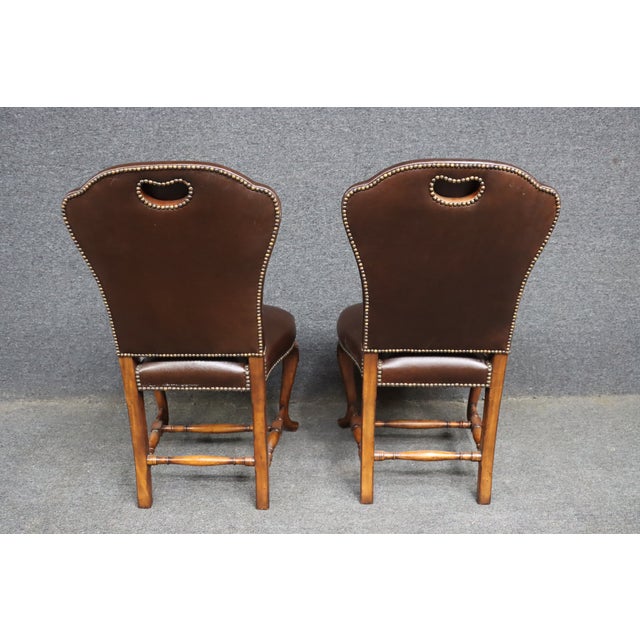 Pair of Theodore Alexander Leather Upholstered Cherry Side Chairs For Sale - Image 13 of 15