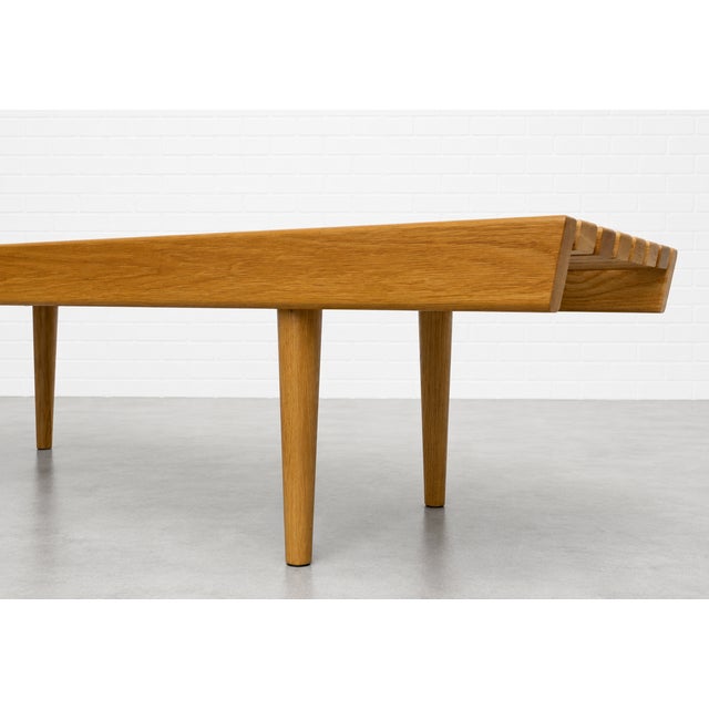 Mid Century Modern Styled Handmade Oak Slat Bench | Long Coffee Table For Sale - Image 10 of 11