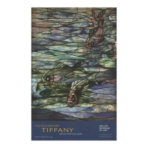2006 Louis Comfort TiffanyLouis Comfort 'Window Panel with Swimming Fish' Vintage Green USA Offset Lithograph