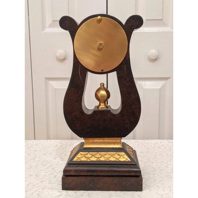 Contemporary Neiman Marcus Wood & Gilt Harp / Lyre Mantle Clock, Made in Italy For Sale - Image 4 of 13