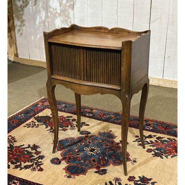 Louis XV Style Beech Bedside Table with Curtains, 1950s For Sale - Image 3 of 9