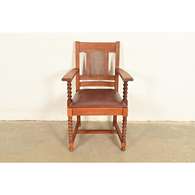 Mission Stickley Brothers Antique Mission Oak and Cane Arts & Crafts Armchair For Sale - Image 3 of 15