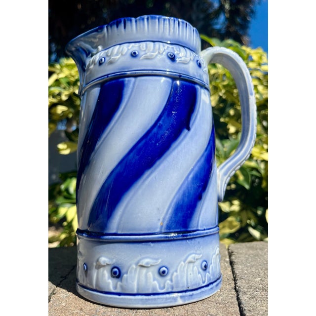 English Antique Charles Allerton & Sons (England) Flow Blue Pitcher For Sale - Image 3 of 9