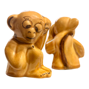 Mid 20th Century Trompe-L’Oeil Ceramic Cheeky Monkey Salt and Pepper Shakers