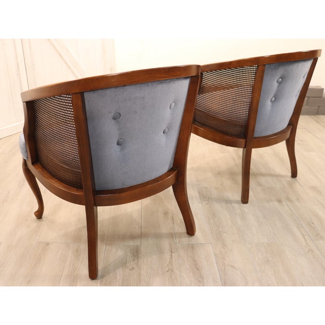 Baby Blue Vintage Hollywood Regency Cane Back Chairs For Sale - Image 8 of 9