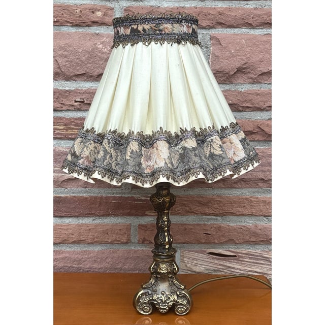 Vintage Empire Table Lamp in Brass with Fabric Shade, 1960s For Sale - Image 11 of 11