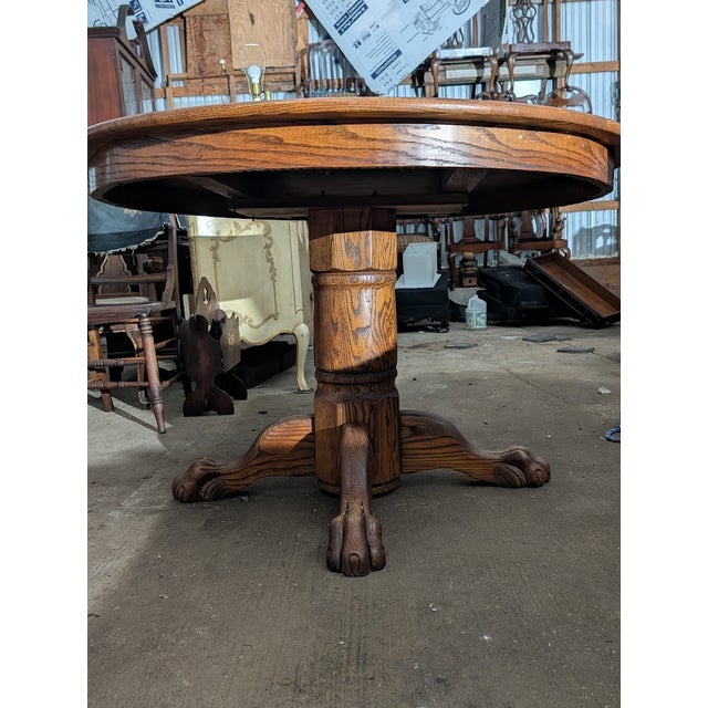 Vintage Oak Round Pedestal Dining Table With Claw Feet For Sale In Washington DC - Image 6 of 10