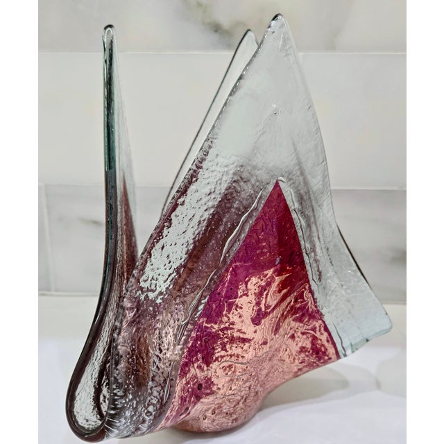 Pair Jones Glassworks Sculptural Art Glass Vases – Pink Copper Aventurine, Mid-Century Style For Sale In Dallas - Image 6 of 13
