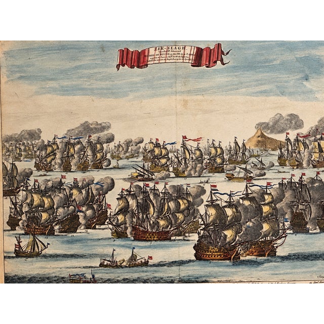 Campaign Battle of Agosta (Augusta), Sicily (Mount Etna) | Original Hand-Colored Copperplate Engraving by Daniël Stoopendaal, 1676 For Sale - Image 3 of 4