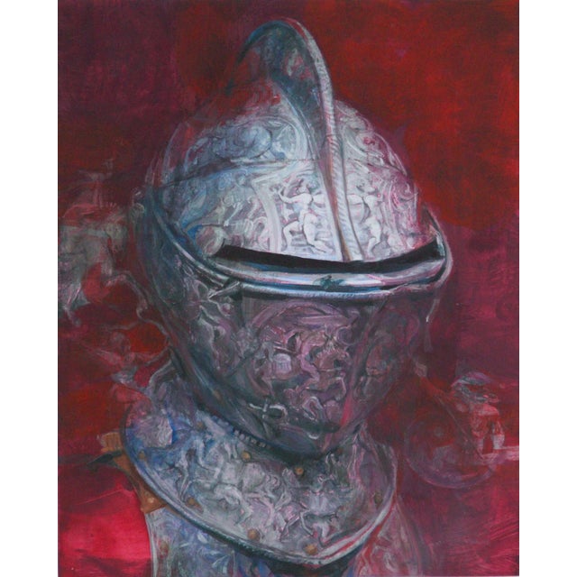 Ceremonial by Elena Burykina | Oil on Panel Portrait of an ornate knight's helmet For Sale