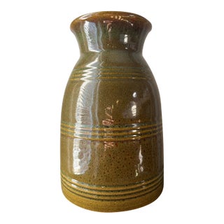 Artist-Signed Olive Green Glazed Pottery Vase For Sale