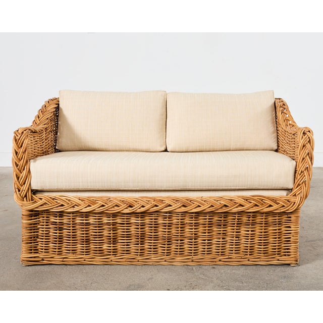 Michael Taylor Style Wicker Rattan Settee by Wicker Works | Chairish