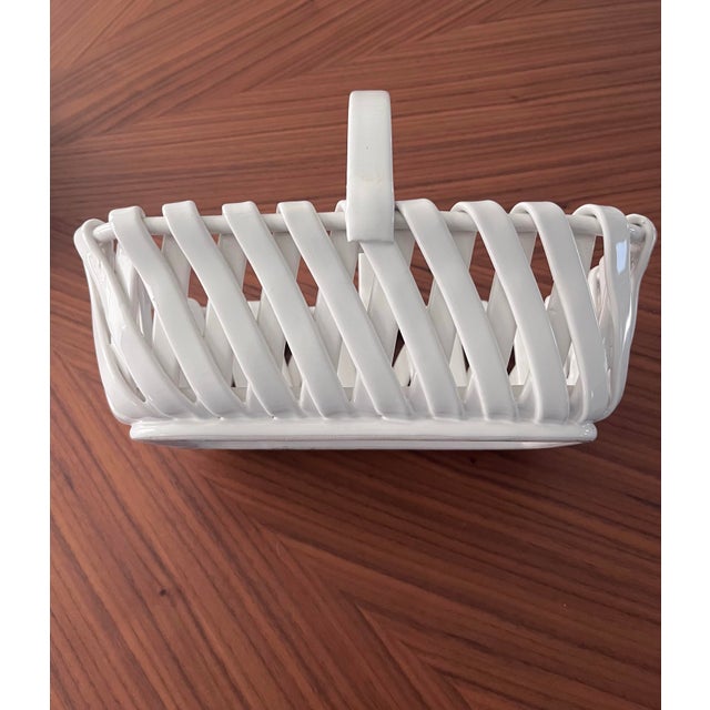 Mid-Century Vintage Italian Woven Ceramic Handled Basket For Sale In Houston - Image 6 of 9