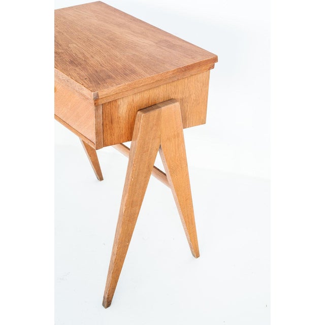 Vintage Oak Console or Side Table with Compass Legs, France, 1960s For Sale - Image 10 of 14