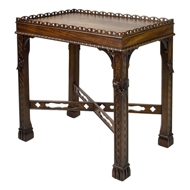 Henredon Historic Natchez Collection Chippendale Style Fretwork Silver Table / Tea Table For Sale