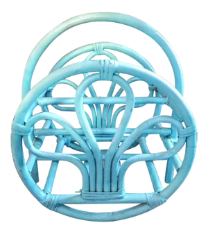 Vintage Franco Albini Attributed Painted Baby Blue Rattan Round Magazine Rack Stand