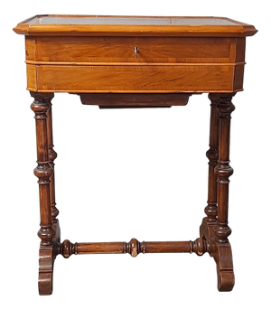 Wooden Work Table with Drawers and Mirror, 1900