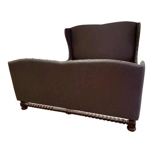 1990s Upholstered King Bed With 2 Sets of Side Rails For Sale