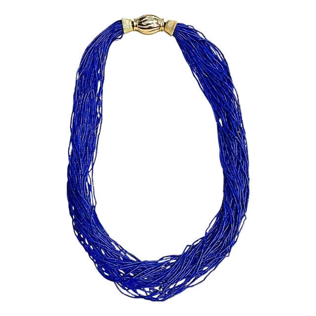 Certified Vintage Lapis Lazuli Multi Strand Necklace 14 Kt Yellow Gold Clasp For Sale