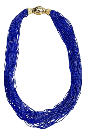 Certified Vintage Lapis Lazuli Multi Strand Necklace 14 Kt Yellow Gold Clasp