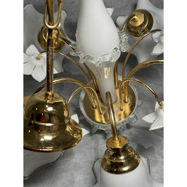 Floral Chandelier with Milk Glass Shades, Germany, 1980s For Sale - Image 6 of 12