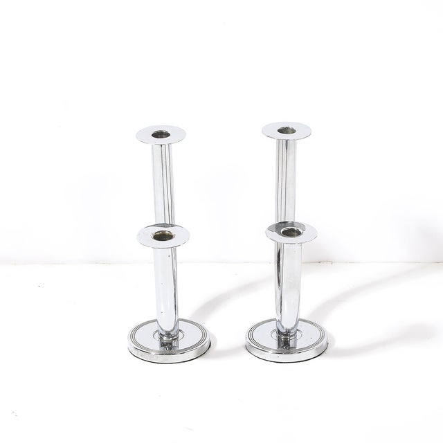 Art Deco Chrome "Taurex" Candlestick Holders by Walter Von Nessen for Chase For Sale In New York - Image 6 of 10
