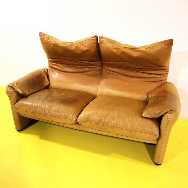 Maralunga Living Room Set in Tan Leather by Vico Magistretti for Cassina, 1970s, Set of 3 For Sale - Image 10 of 18