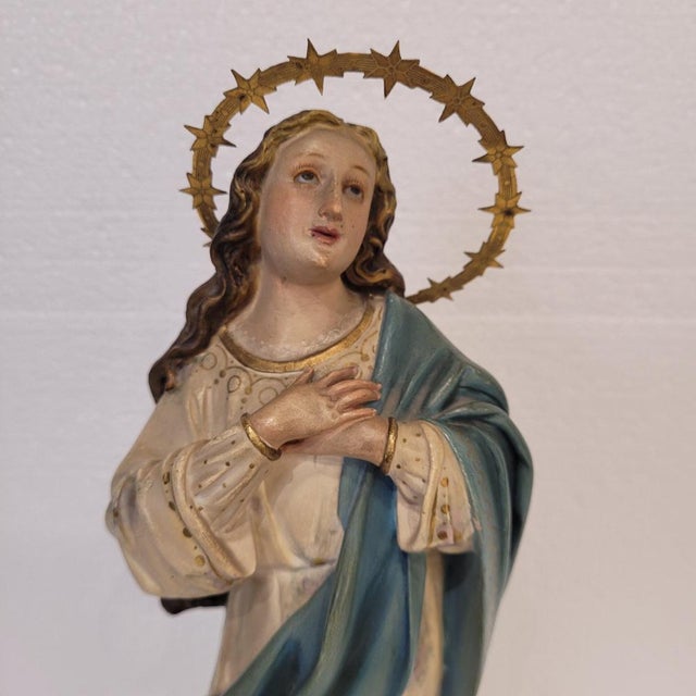 Olot School Artist, Immaculate Conception Sculpture of the Virgin Mary, 20th Century, Wood Pulp For Sale - Image 13 of 18