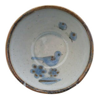 Ken Edwards El Palomar Blue Bird Flowers Mexican Tonala Pottery 6 1/4" Bowl For Sale