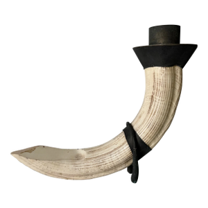 Vintage Faux Tusk Resin Candle Holder With Metal Accents