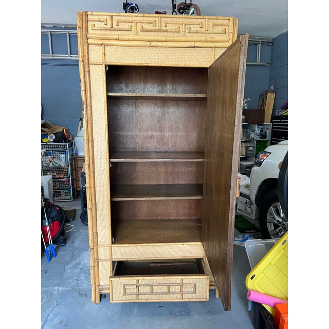 1970s Vintage Bamboo & Raffia Armoire For Sale - Image 4 of 6