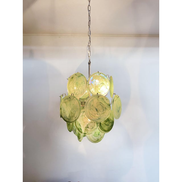 Vintage Italian Green Murano Glass Discs Chandelier, 1990s For Sale - Image 13 of 18