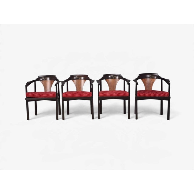 1950s Edward Wormley, Horseshoe Chairs, Mahogany, Rosewood, Red Fabric, Usa, 1950s For Sale - Image 5 of 16