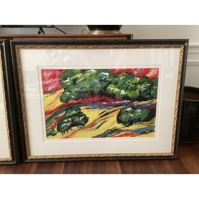 American Pair of Susan R. Wilson Original Oilstick Landscapes "Ample Spaces" & "Spaces With River," Signed and Dated 2002 For Sale - Image 3 of 10