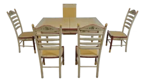 Country Paint Decorated Dining Room Table & Chairs Set
