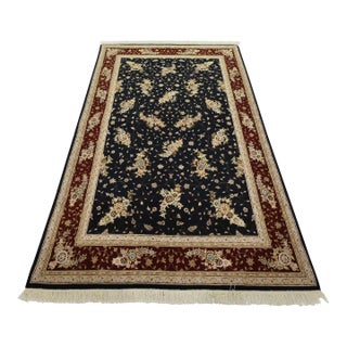 Tabriz Rug 5’9” X 9′ Blue Wool/Silk Traditional Hand-Knotted Oriental Carpet For Sale