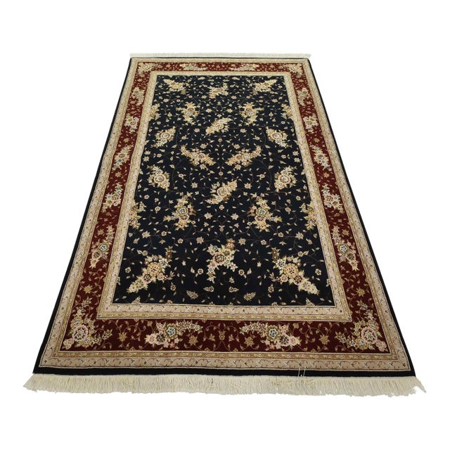 Tabriz Rug 5’9” X 9′ Blue Wool/Silk Traditional Hand-Knotted Oriental Carpet For Sale
