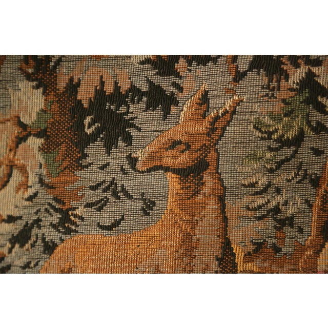 Vintage Alpine Mountain Chalet Deer Woodland Scene Flemish Tapestry For Sale - Image 9 of 18