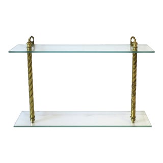 Brass and Glass Wall Shelf with Finial Detail For Sale