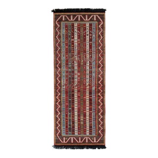 Rug & Kilim Tribal Style Rug in Red, Blue Geometric Pattern, 3x10 For Sale