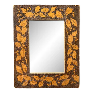 Late 19th Century American Pyrography Holly Framed Mirror