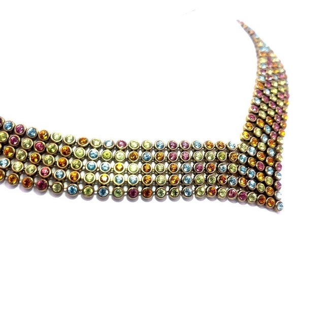 Gold 14k Collar Necklace Wide Multicolor Gemstone Yellow Gold For Sale In Miami - Image 6 of 8