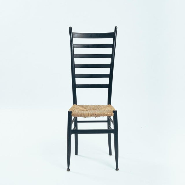 Italian highback chair in ebonised wood with straw seat, Italy 1970s. Clearly in the manner of Chiavari, Gio Ponti...