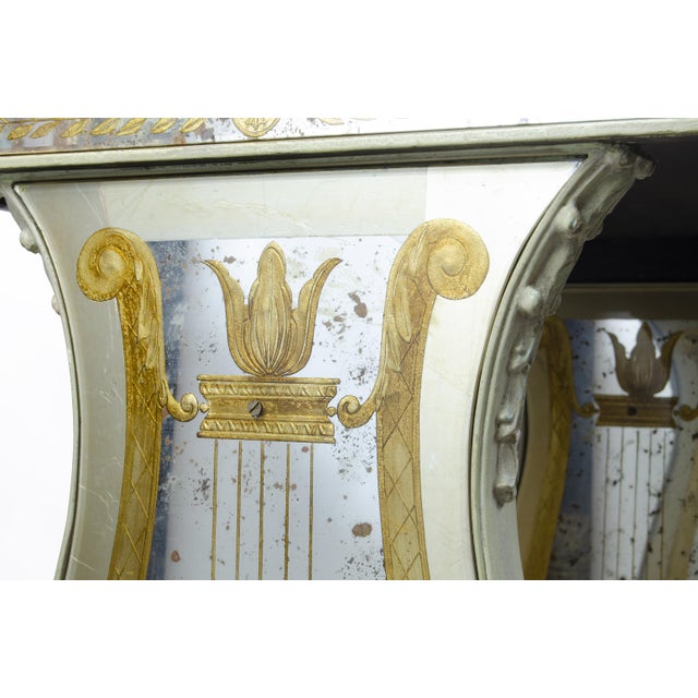 Wood Early 20th Century Neoclassical Lyre Side Table With Acid-Etched Glass Top and Accents by Maison Jansen, France For Sale - Image 7 of 10