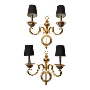 1970s French Style Neoclassical Two Patina Cast Bronze Sconces Wall Lamps - a Pair