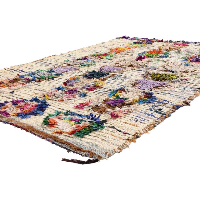 21955 Vintage Azilal Boucherouite Moroccan Rug, 04'10 x 06'10. The Woven Blessings: A Vintage Azilal Moroccan Masterpiece...